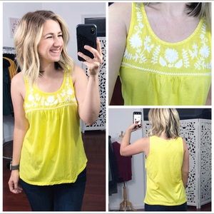 Yellow Tank with White Embroidery